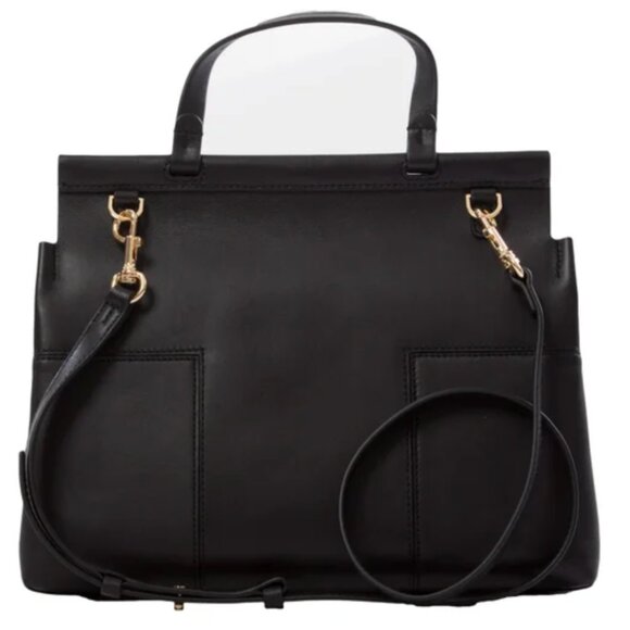 Tory Burch Block-T Satchel Top Handle Crossbody Shoulder Bag Black Leather - Picture 2 of 9